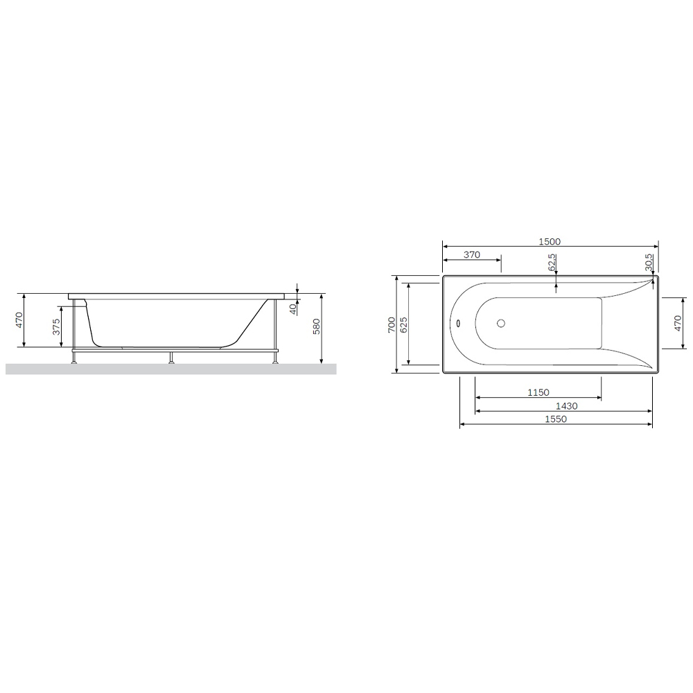 Каркас для ванны AM.PM Spirit W72A-150-070W-R2 серый