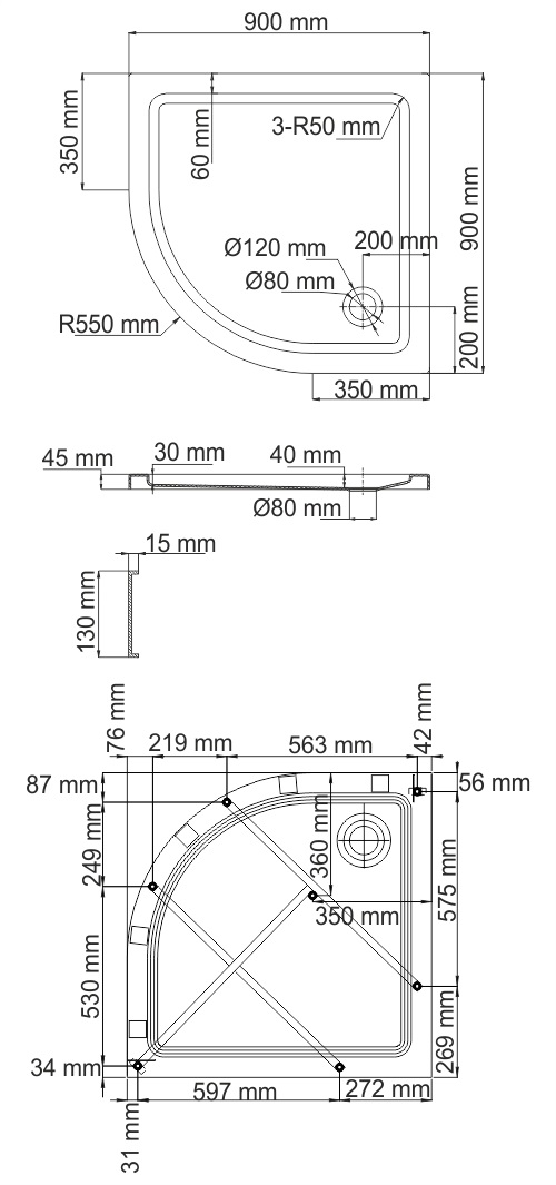 Душевой поддон Wasserkraft Isen 90x90см 26T01 белый