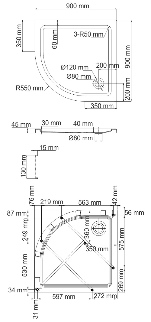 Душевой поддон Wasserkraft Isen 90x90см 26T01 белый