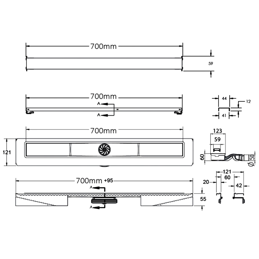 Душевой лоток Berges C1 Brise 70 090032 хром матовый