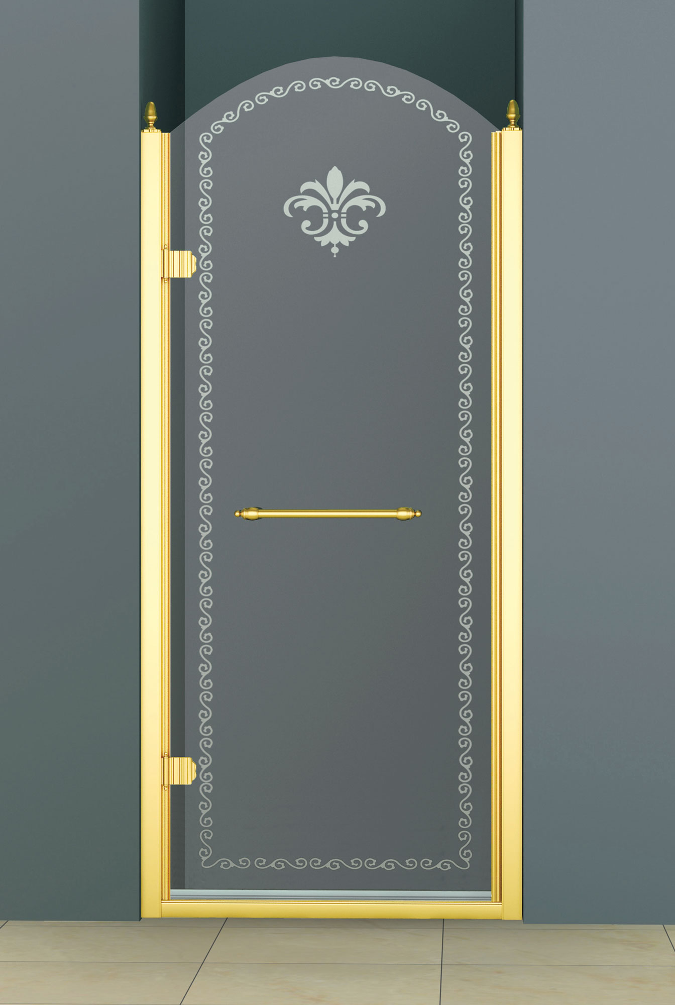 Душевая дверь в нишу Cezares 90см RETRO-A-B-1-90-CP-G-L профиль золото, стекло прозрачное с узором