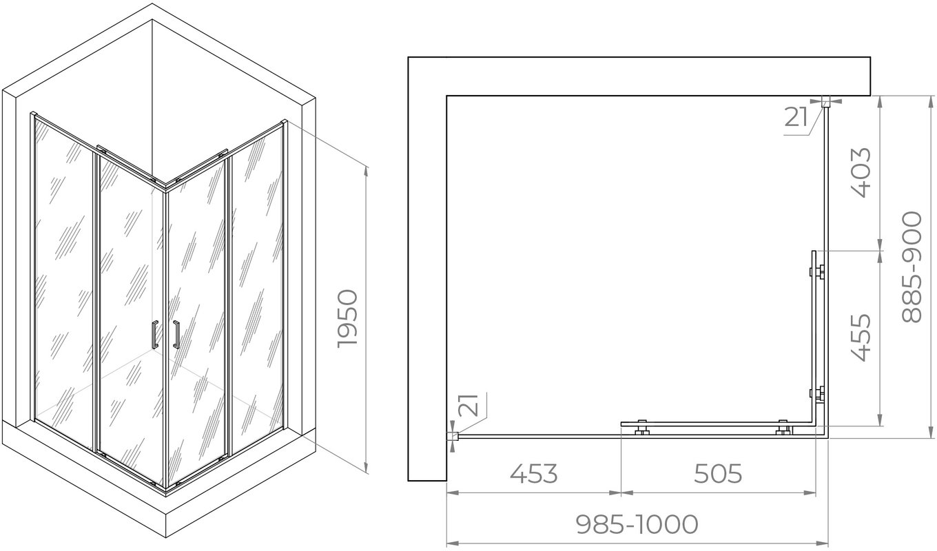 Душевой уголок RGW Passage PA-040B 100x90 см 3508104090-14 профиль черный матовый, стекло прозрачное