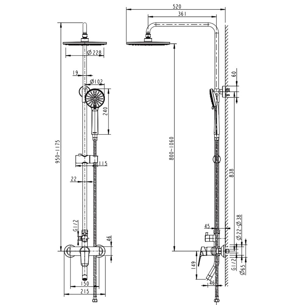 Душевая стойка Bravat Rhein F6429564CP-A-ENG хром