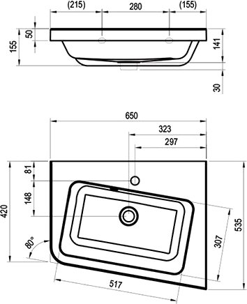 Тумба с раковиной Ravak 10° SD 10° 65 R белая