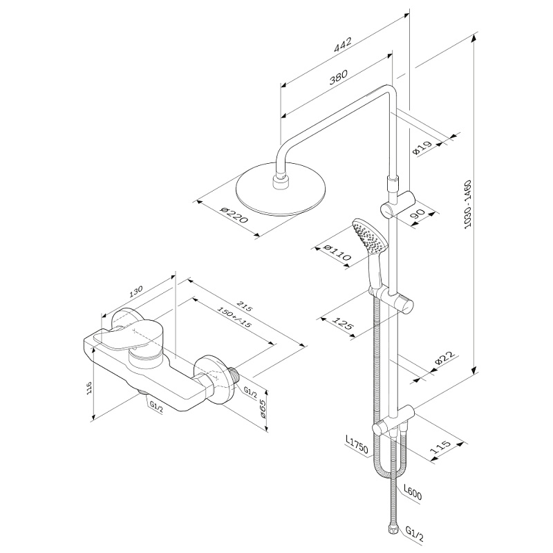 Душевая стойка AM.PM X-Joy F42885A24 со смесителем, черный