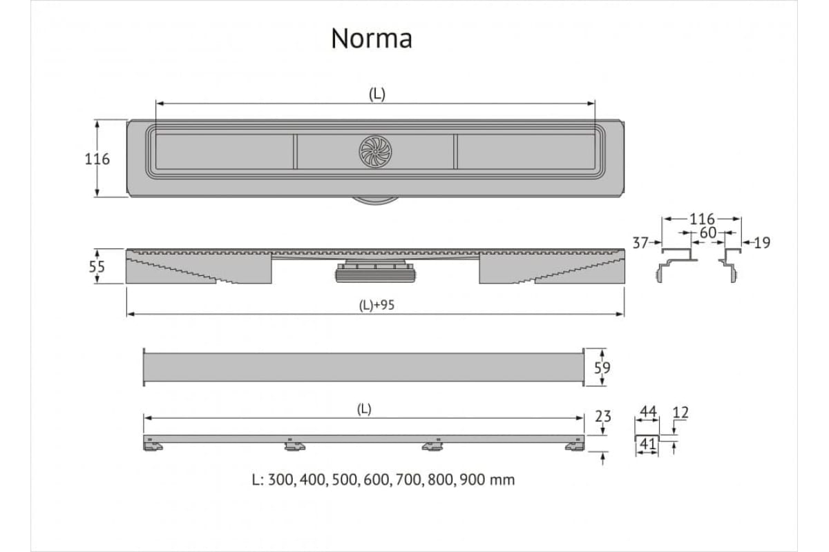 Душевой лоток Berges C1 Norma 70 095038 черный матовый