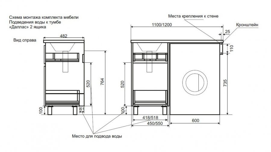 Тумба с раковиной Эстет Dallas Luxe 110 L ФР-00001965 белая глянцевая
