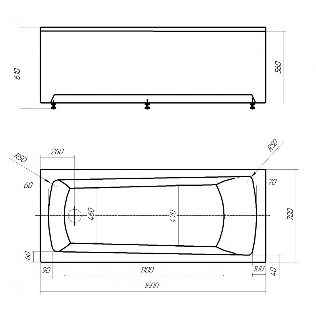 Акриловая ванна Azario ENRICA 170x70 AV.0030170 белая глянцевая