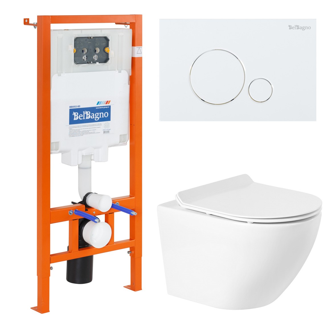 Комплект инсталляции BelBagno с унитазом и кнопкой BB046CHR/BB2111SC/BB002-80/BB014-SR-BIANCO