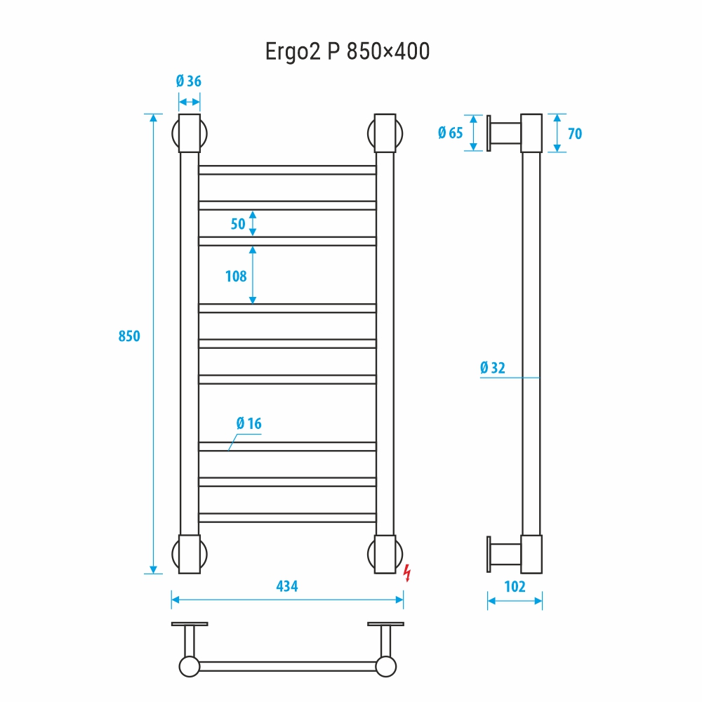 Полотенцесушитель электрический Energy ERGO2 P 105х40 см EETRERGO2P105400000 хром