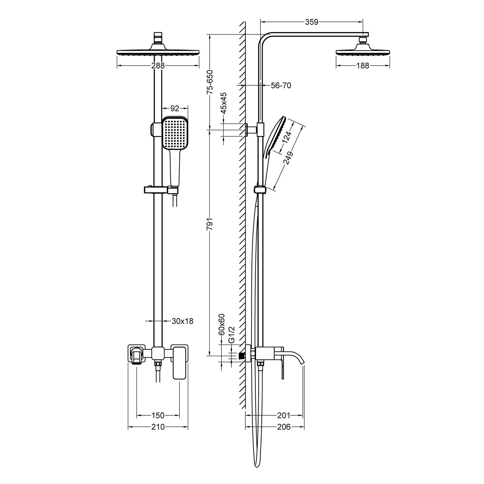 Душевая стойка Timo Selene SX-1013/03 черная матовая