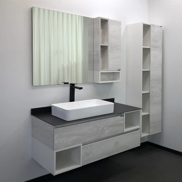 Тумба с раковиной Comforty Прага 120 00-00004130CF дуб белый, с антрацитовой столешницей