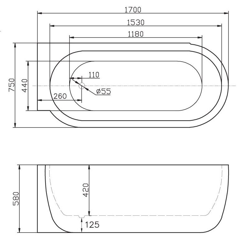 Акриловая ванна BelBagno 170x80 BB11-170R белая глянцевая