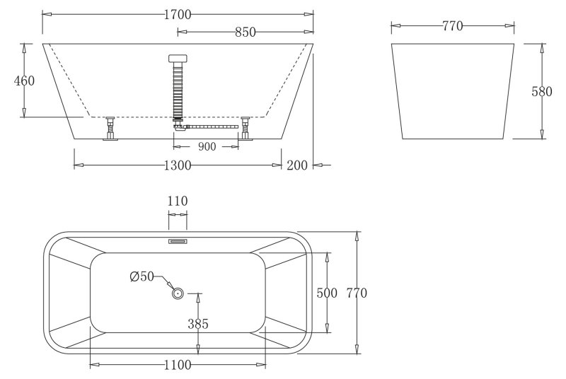 Акриловая ванна BelBagno 170х80х60 BB60-170 белая глянцевая