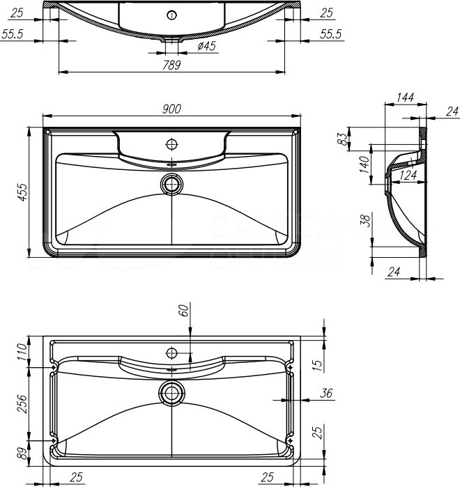 Раковина встраиваемая BelBagno BB900/455-LV-MR-ALR белая