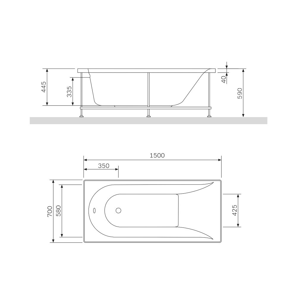 Акриловая ванна AM.PM Spirit 150x70 W72A-150-070W-A2 белая глянцевая