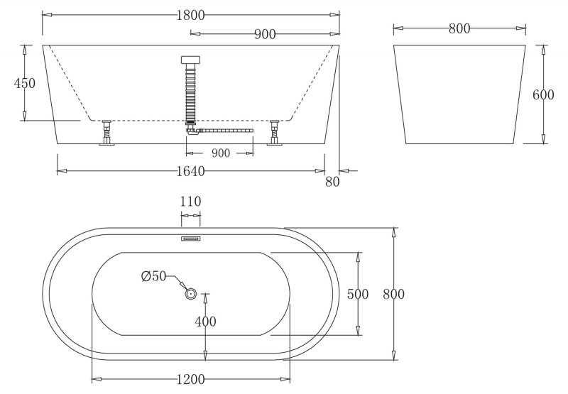 Акриловая ванна BelBagno 180x80x60 BB71-180 белая глянцевая