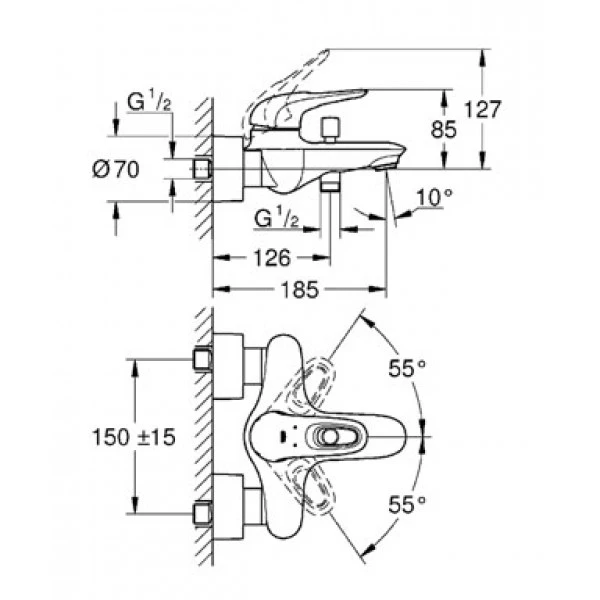 Смеситель для ванны с душем Grohe Eurostyle New 33591003 хром