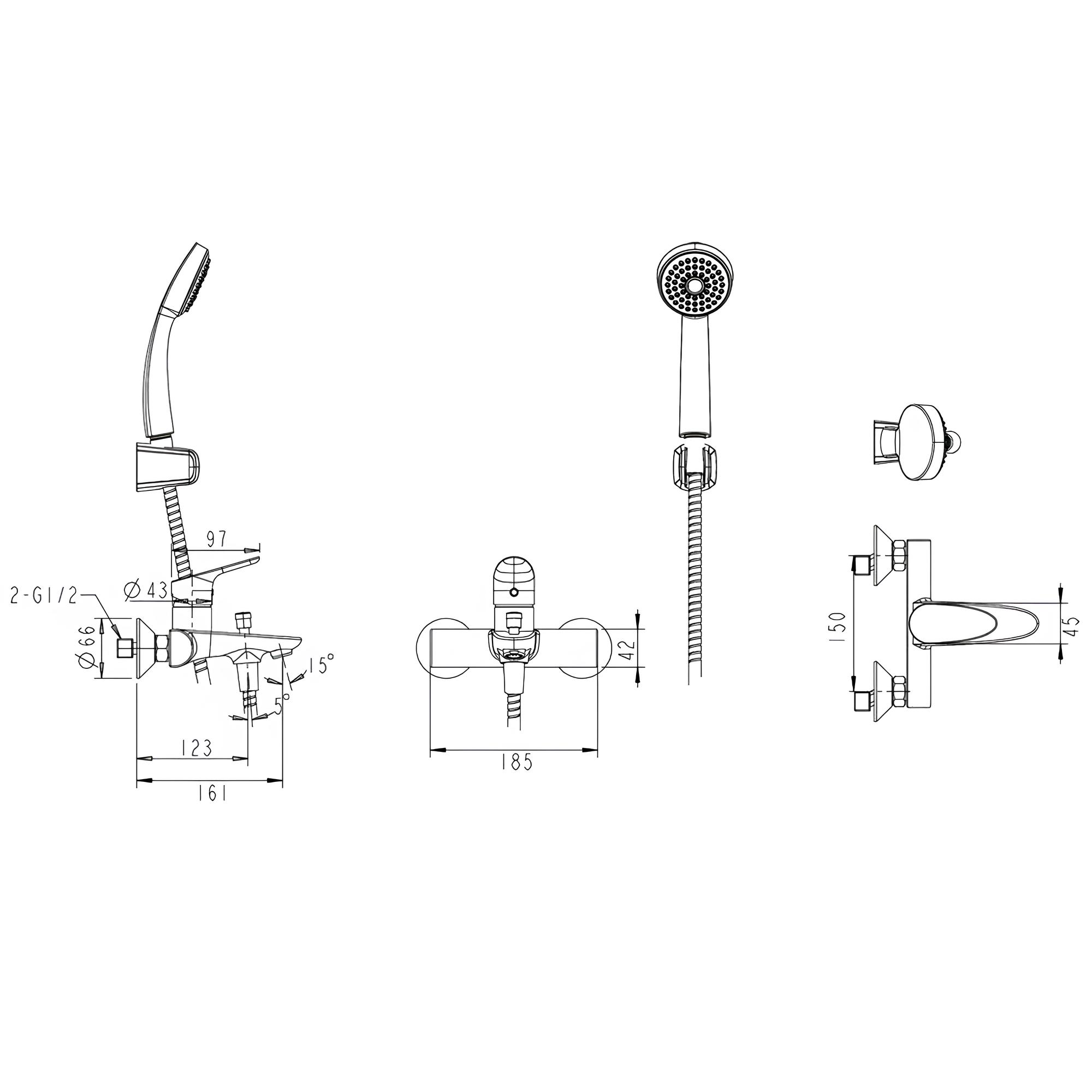 Смеситель для ванны с душем Bravat Drop F64898C-B хром