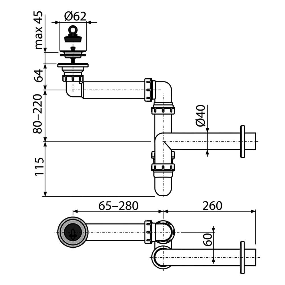 Сифон для раковины Alcaplast A413 белый