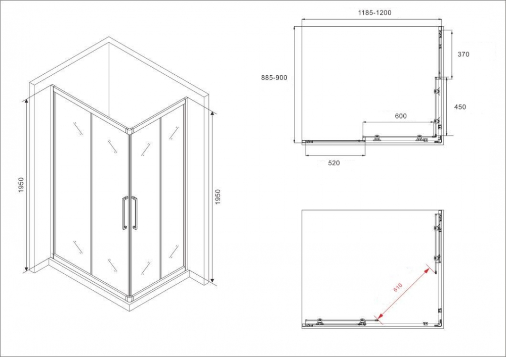 Душевой уголок ABBER Schwarzer Diamant 120x90см AG02129H профиль хром, стекло прозрачное