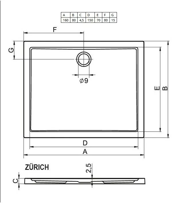 Душевой поддон Riho Zurich 160х80см D001019005 белый