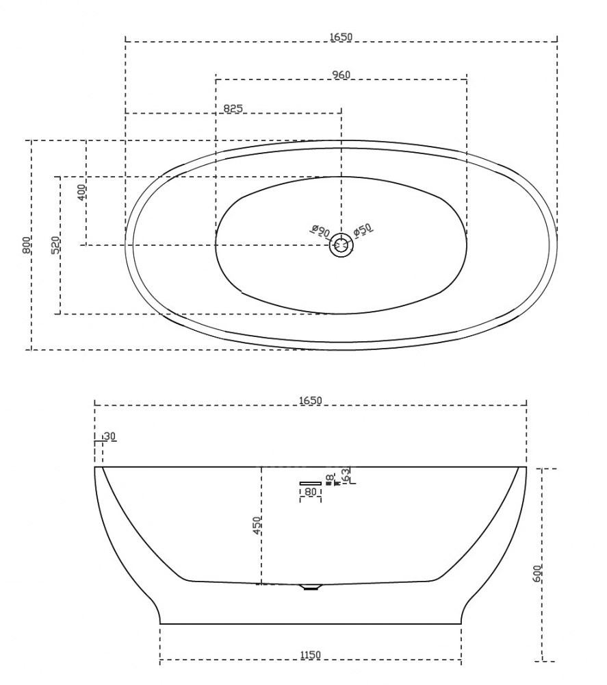 Акриловая ванна ABBER 165x80 AB9207MB черная матовая