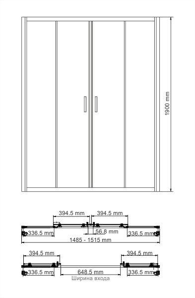 Душевая дверь Wasserkraft Lippe 150см 45S08 профиль хром, стекло прозрачное