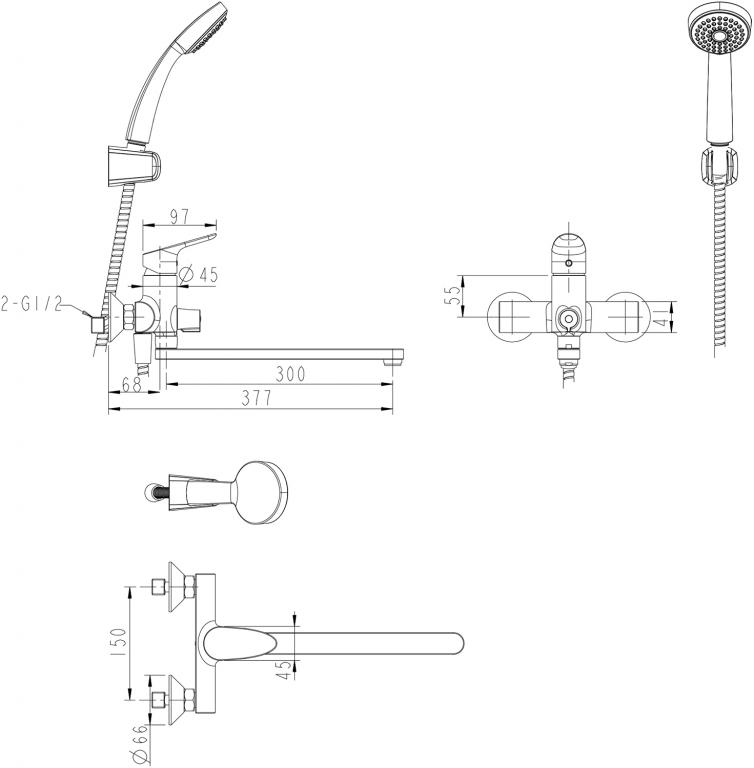 Смеситель для ванны с душем Bravat Line F65299C-1L хром
