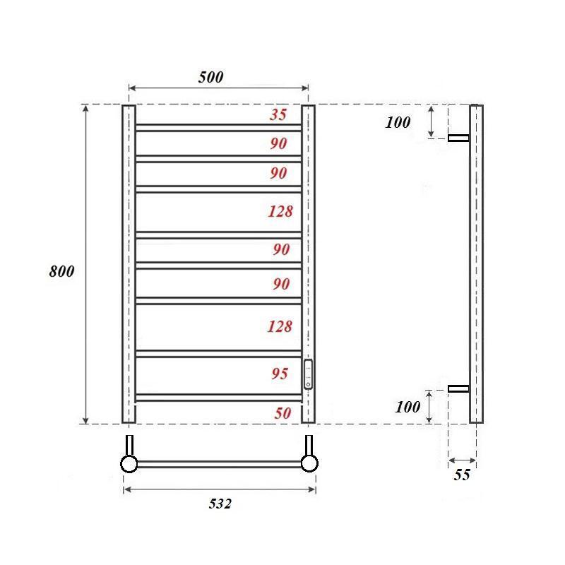 Полотенцесушитель электрический Bonna Tesej 800х500 BNP-EV9/10F-dt8050Gt графит