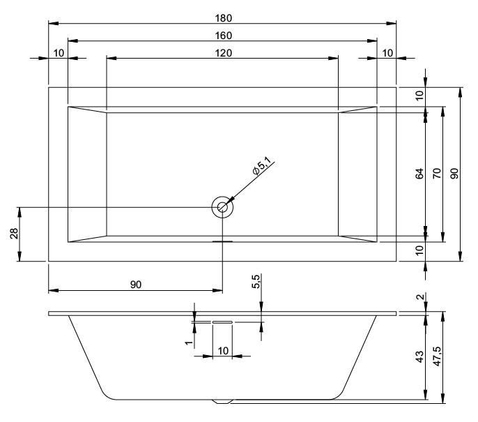 Акриловая ванна Riho Rething Cubic 180x90 R-PLUG & PLAY, FALL B107022005 белая глянцевая