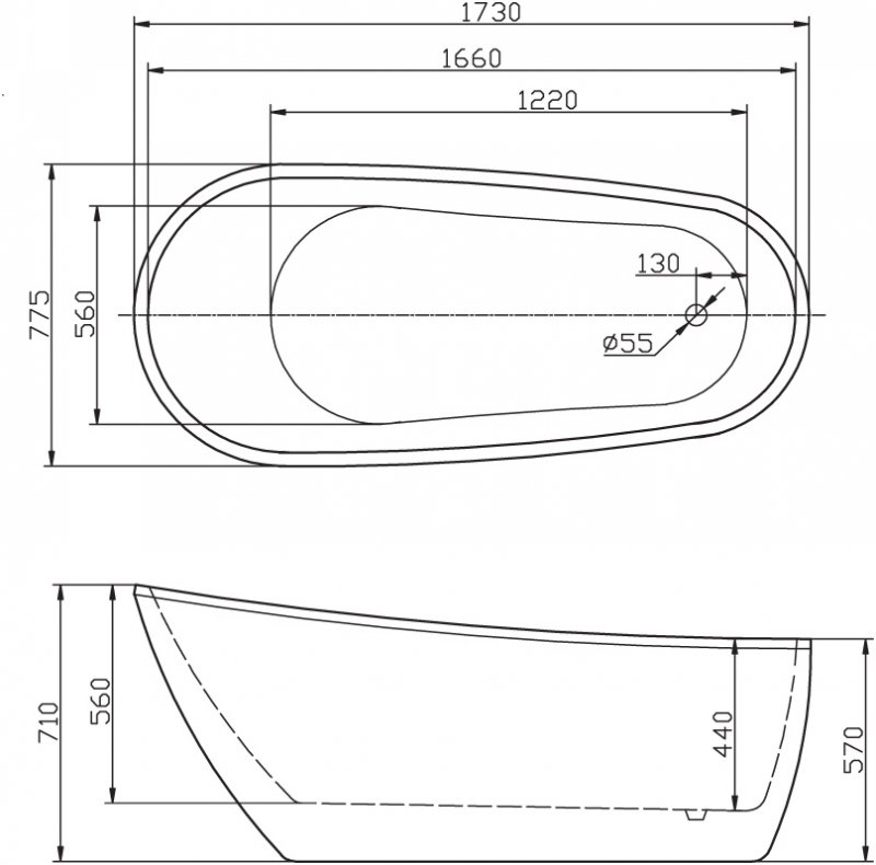 Акриловая ванна BelBagno 173x78x73 BB15 белая глянцевая