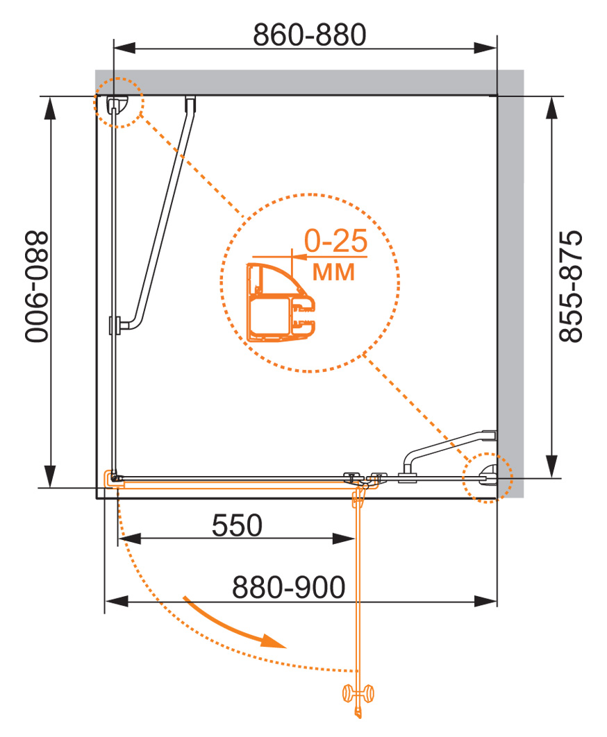 Душевой уголок Cezares Verona 90x90см VERONA-W-A-1-90-P-Cr-R профиль хром, стекло рифленое