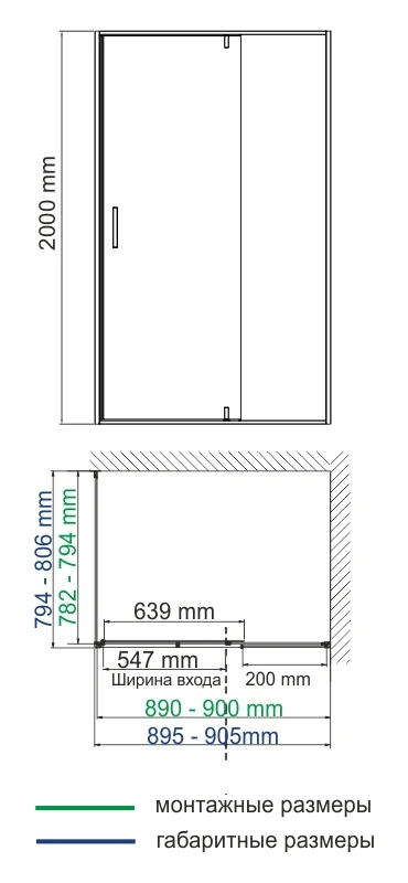 Душевой уголок Wasserkraft Elbe 90x80см 74P20 профиль черный, стекло прозрачное