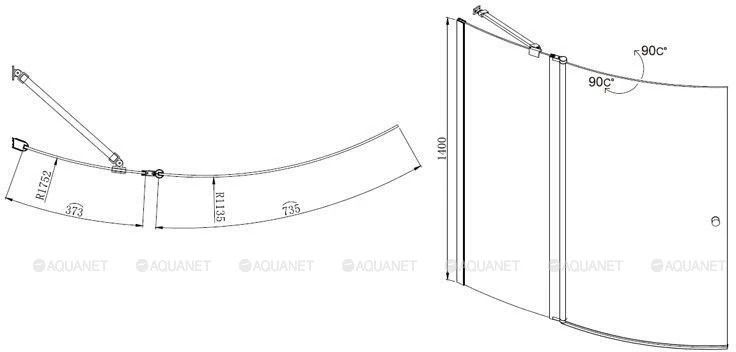 Шторка на ванну Aquanet Alfa 2 110.8x140см NF7221-2 pivot профиль хром, стекло прозрачное