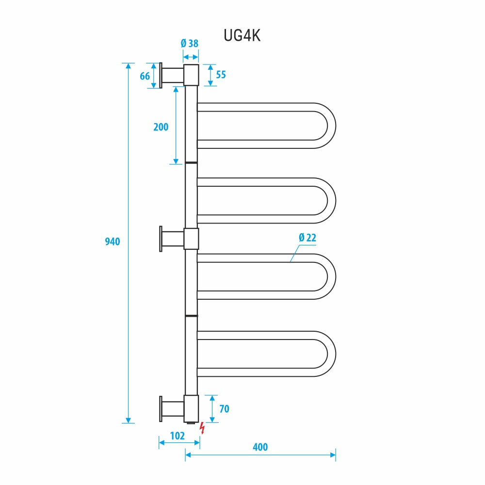 Полотенцесушитель электрический Energy U chrome G4K 94х63 см EETR00UG4K0000000000 хром