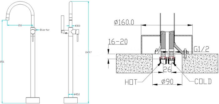 Напольный смеситель для ванны с душем Boheme Uno BLACK 469-B (229-B) черный матовый