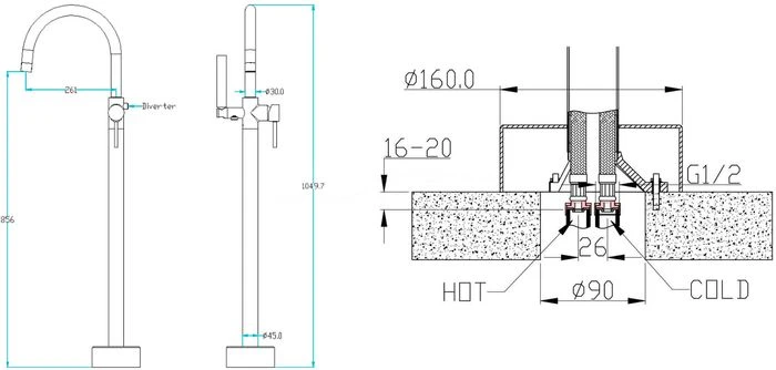 Напольный смеситель для ванны с душем Boheme Uno BLACK 469-B (229-B) черный матовый