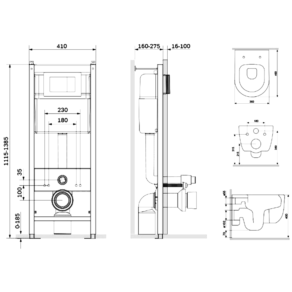 Комплект инсталляция с унитазом Damixa Sirius DX86.IS10101.1700 белый