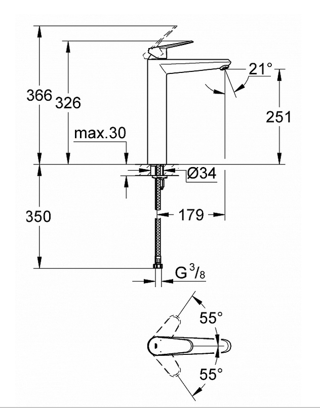 Смеситель для раковины Grohe Eurodisc Cosmopolitan 23432000 хром