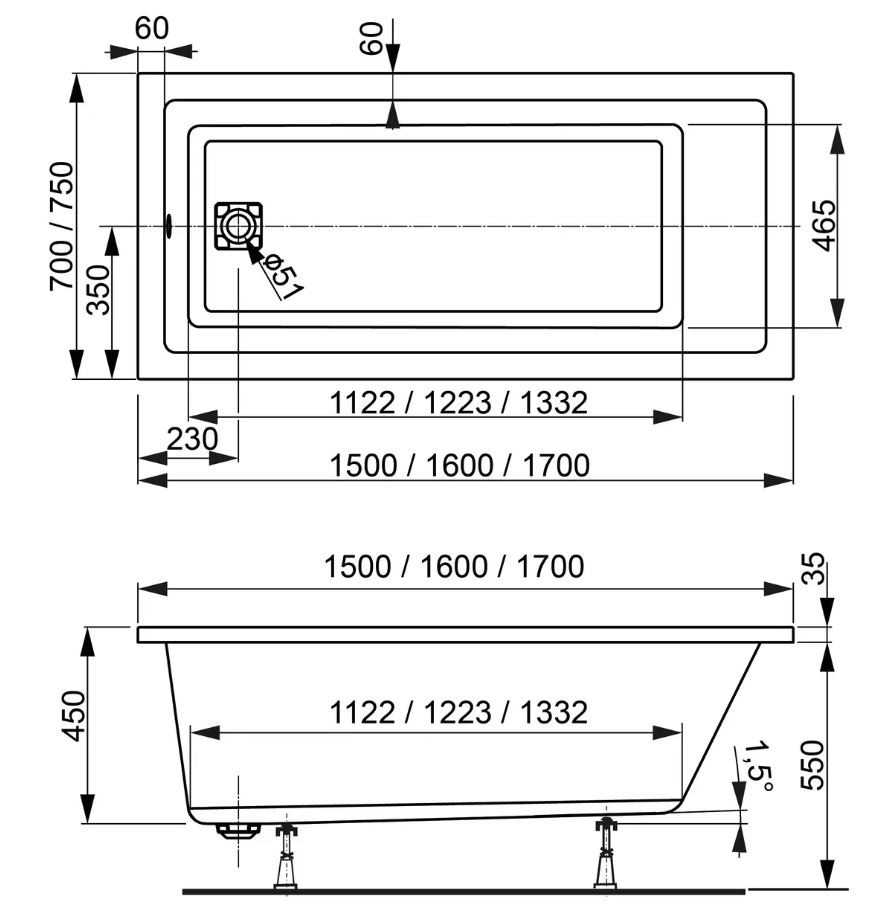 Акриловая ванна Vagnerplast Cavallo 150x70 VPBA157CAV2X-04 белая глянцевая