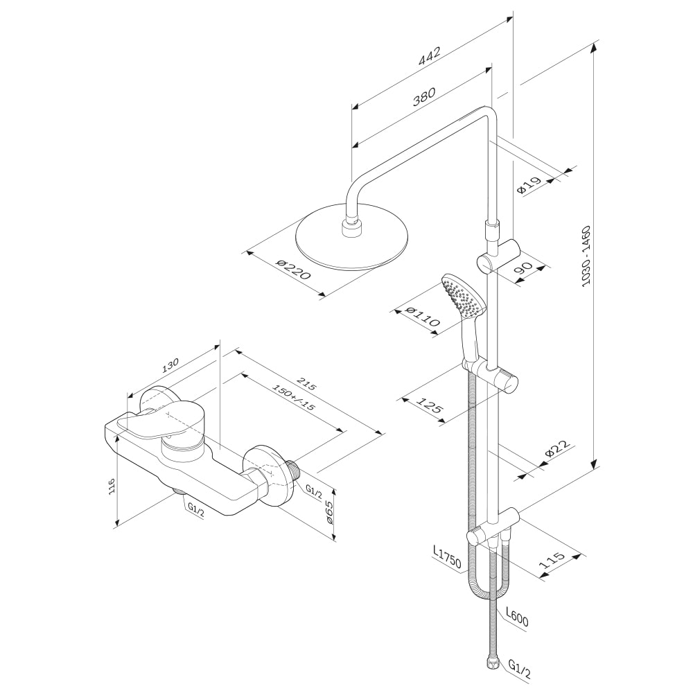 Душевая стойка AM.PM X-Joy F43885A24 со смесителем, белый