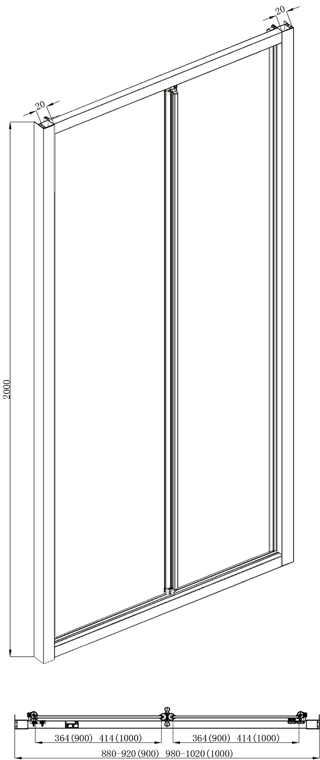 Душевая дверь в нишу Bravat Blackline 100x200см BD100.4121B профиль черный, стекло прозрачное