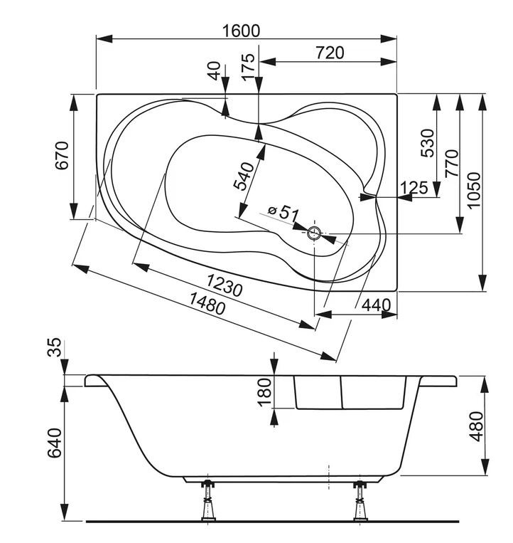 Акриловая ванна Vagnerplast Melite 160x105 VPBA163MEL3PX-04 правая, белая глянцевая