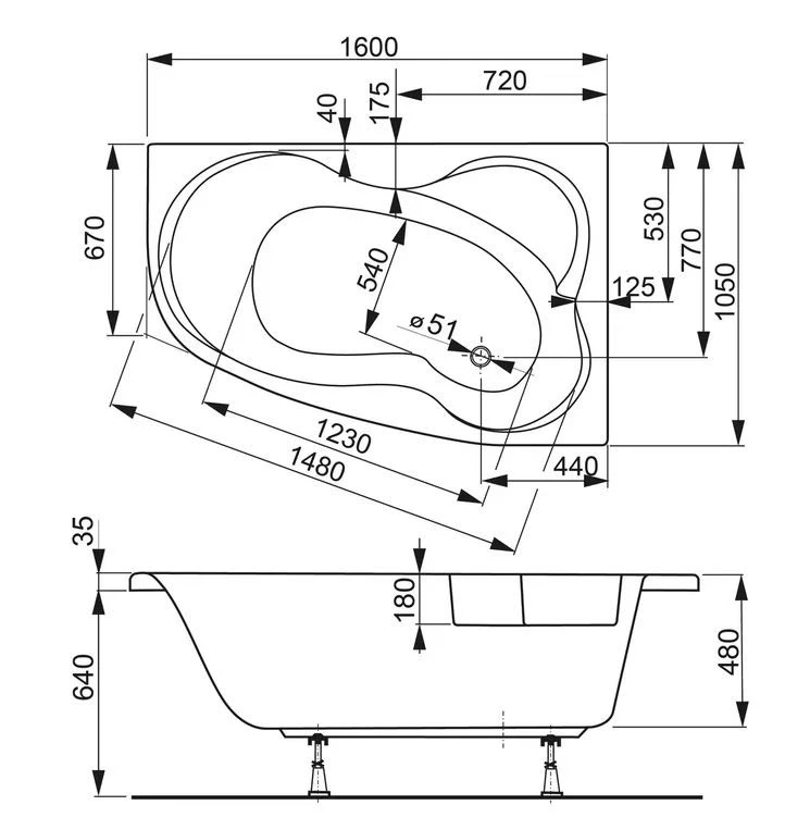 Акриловая ванна Vagnerplast Melite 160x105 VPBA163MEL3PX-04 правая, белая глянцевая