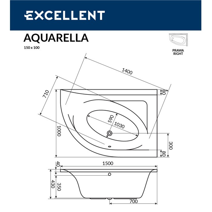 Акриловая ванна Excellent Aquarella 150x100 WAEX.ARP15WH белая глянцевая