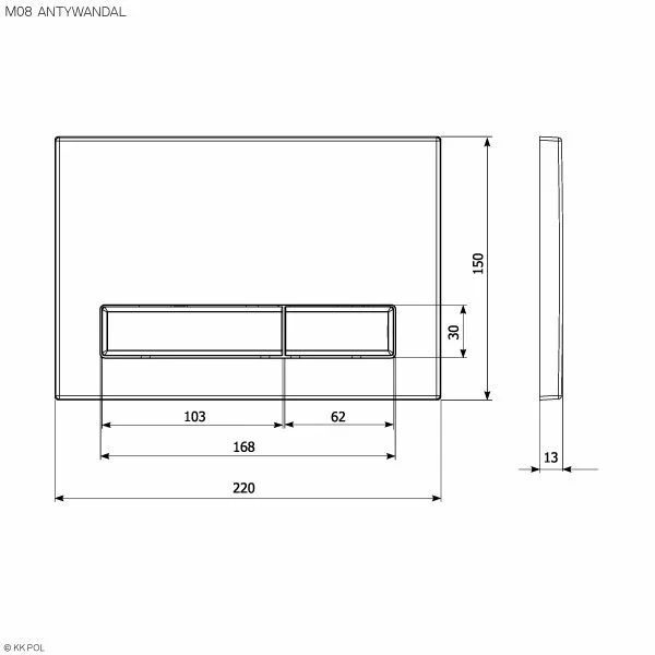 Кнопка смыва KKPol M08 350/PPW/001-00-00 Antivandal, нержавеющая сталь