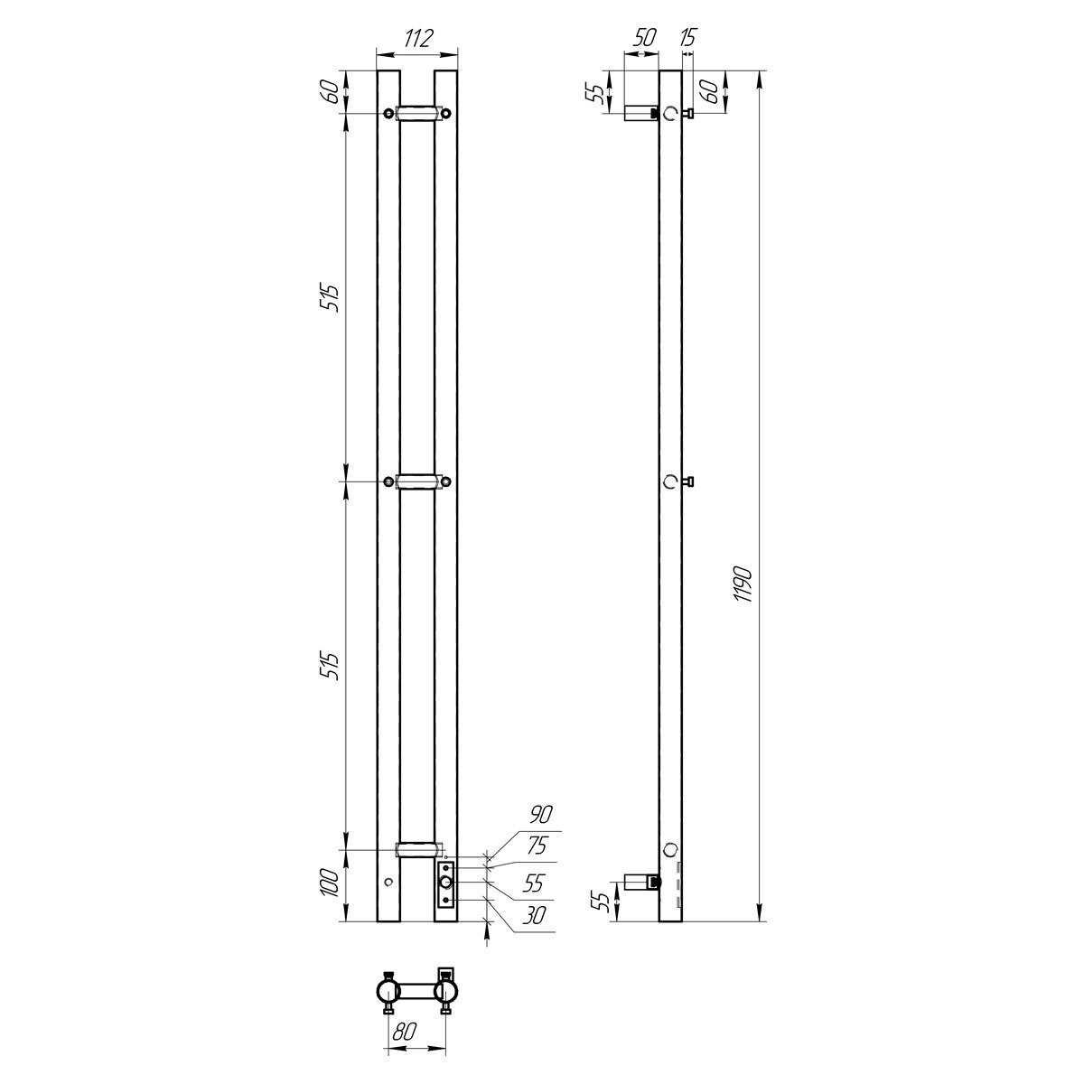 Полотенцесушитель электрический Bonna Asteria 1200x60 BNP-EI2F-dt1206B черный