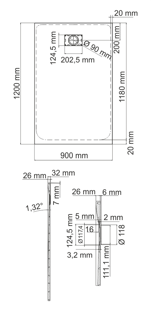 Душевой поддон Wasserkraft Leine 120x90см 35T07 белый