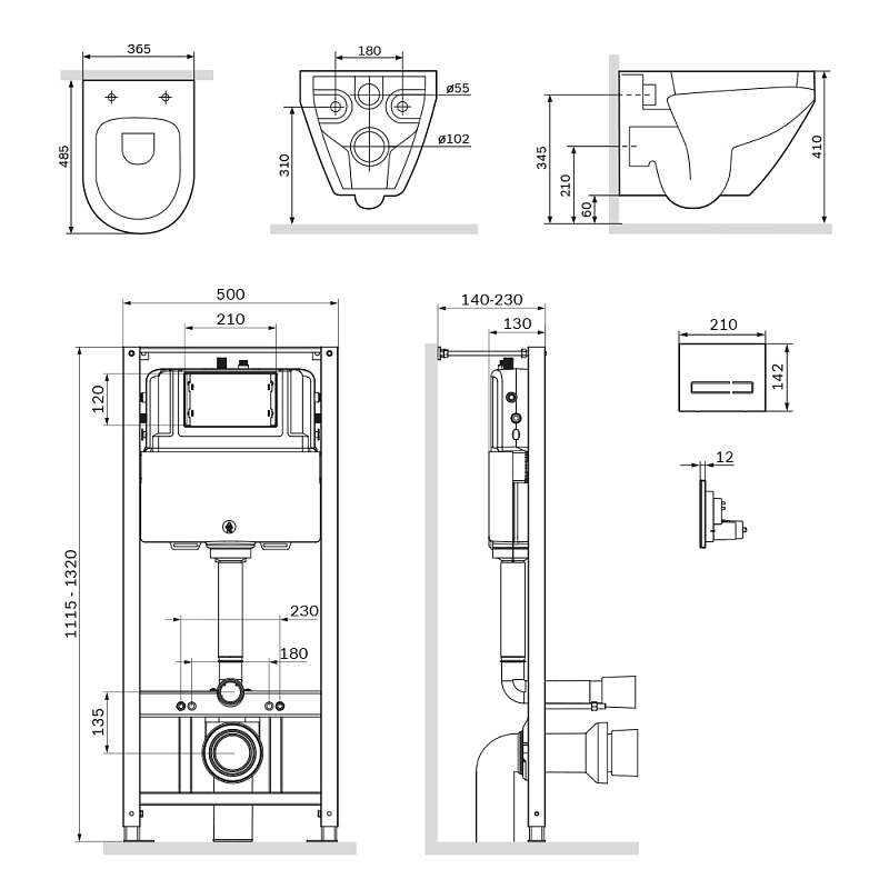 Инсталляция с унитазом и клавишей AM.PM Spirit 2.0 IS450A38.701700 белый, синий, черный